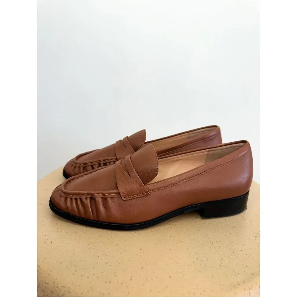 J. Crew Women’s Cognac Brown Leather Maison Ruched Slip In Loafers